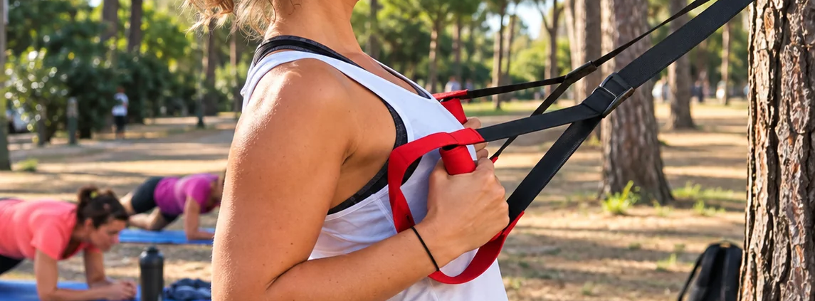 Esercizio di ginnastica funzionale durante un allenamento al parco
