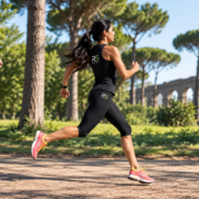 Runner durante un allenamento di corsa al parco con abbigliamento RS Real Self