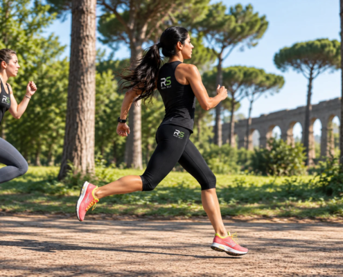Runner durante un allenamento di corsa al parco con abbigliamento RS Real Self